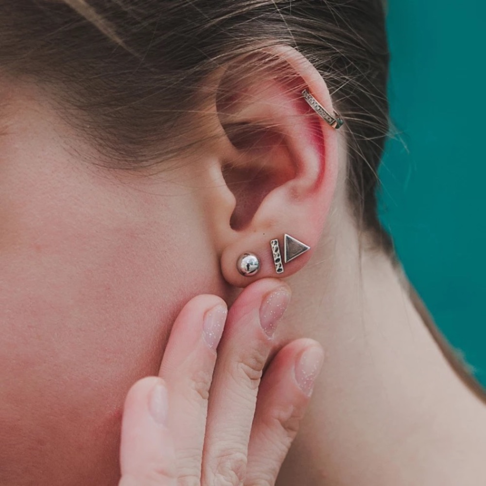 Stainless Steel Bar Stud Earrings - Picture 2 of 4
